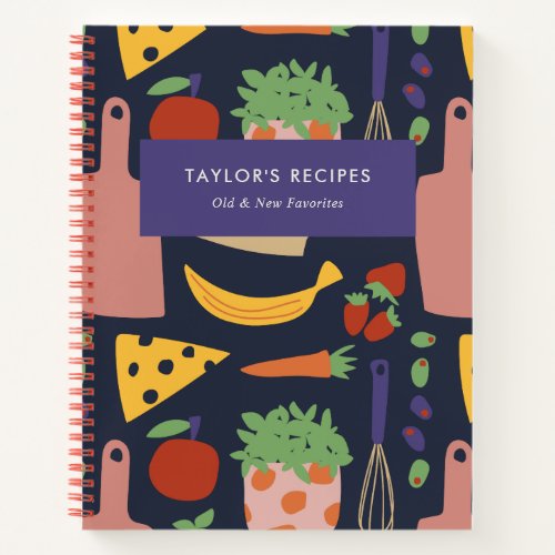 Colorful Retro Food Pattern Recipe Notebook