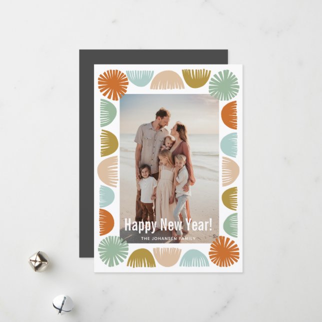 Colorful Retro Frame Photo Holiday Card (Front/Back In Situ)