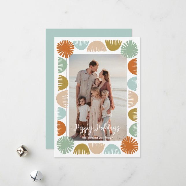 Colorful Retro Frame Photo Holiday Card (Front/Back In Situ)