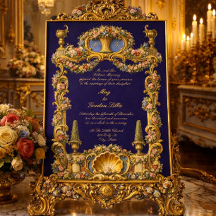 Colorful Retro French Baroque Rococo Floral Border Invitation