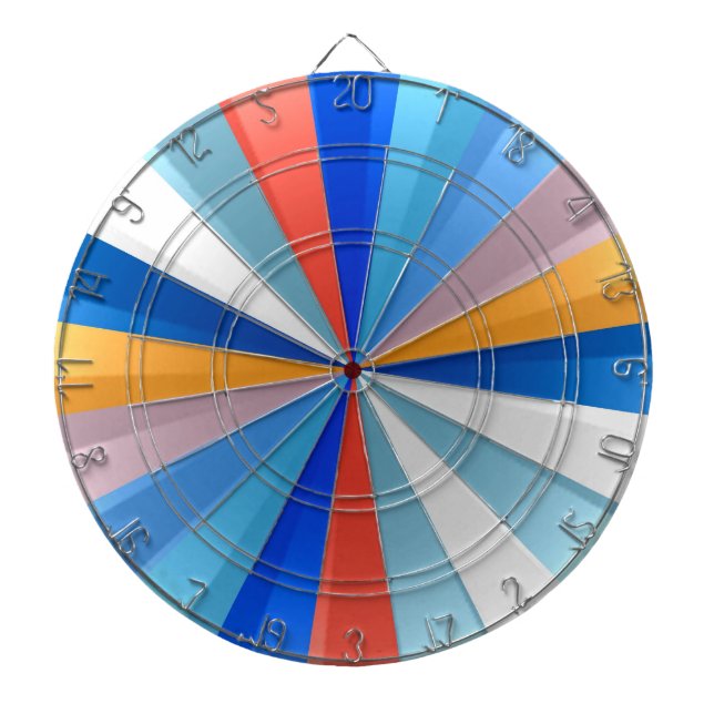 Colorful retro funky sun stripes 2 dartboard with darts (Front)