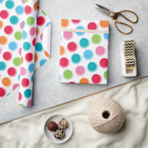 Colorful Retro Fuzzy Fun Polka Dots Kid's Birthday Wrapping Paper