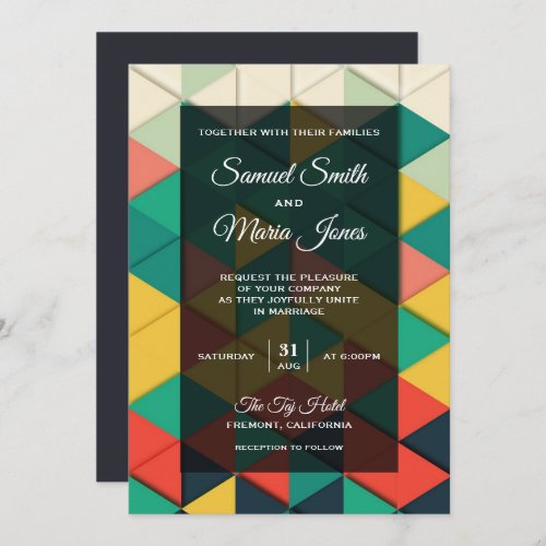 Colorful Retro Geometric Abstract Wedding Invite