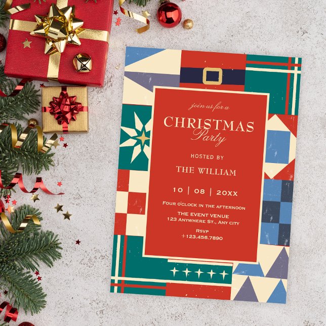 Colorful retro geometric christmas invitation (Creator Uploaded)