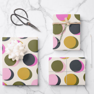Colorful Retro Geometric Dots Pattern Green Pink Wrapping Paper Sheets