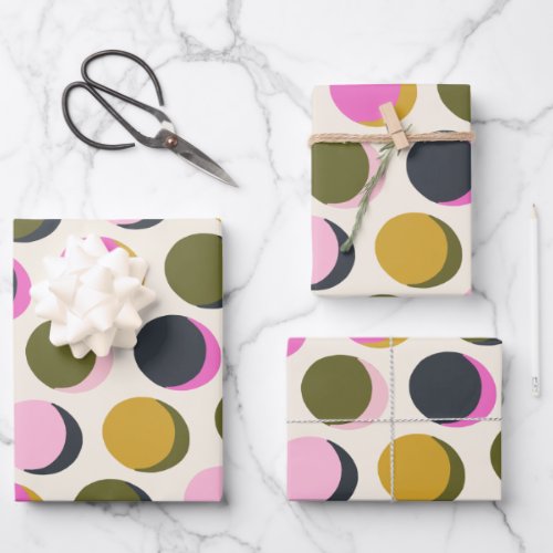 Colorful Retro Geometric Dots Pattern Green Pink Wrapping Paper Sheets