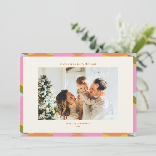 Colorful Retro Geometric Family Photo Christmas Holiday Card