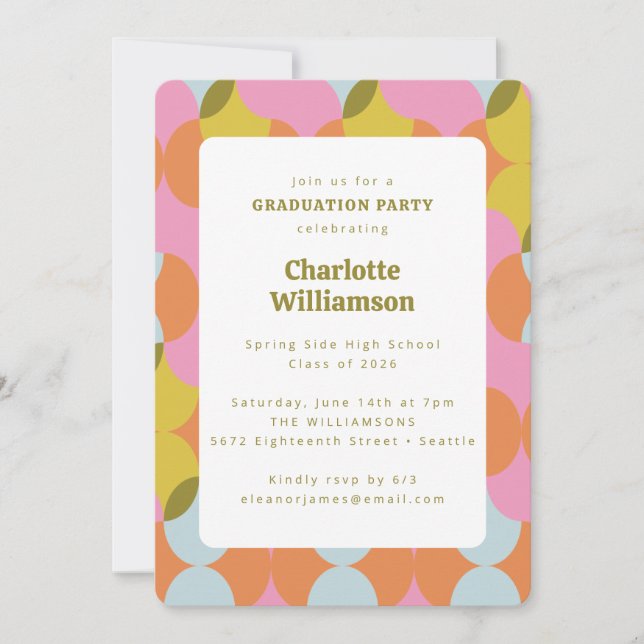 Colorful Retro Geometric Fun Unique Graduation Invitation (Front)
