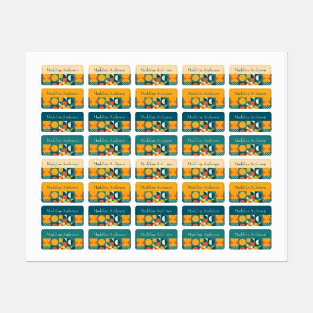 Colorful Retro Geometric Kids' names  Labels (Sheet)