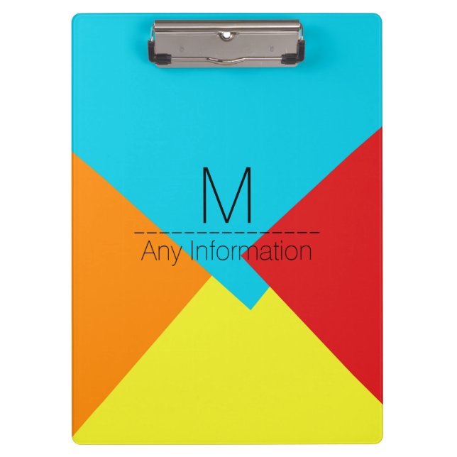Colorful Retro Geometric Pattern Monogram #4 Clipboard (Front)