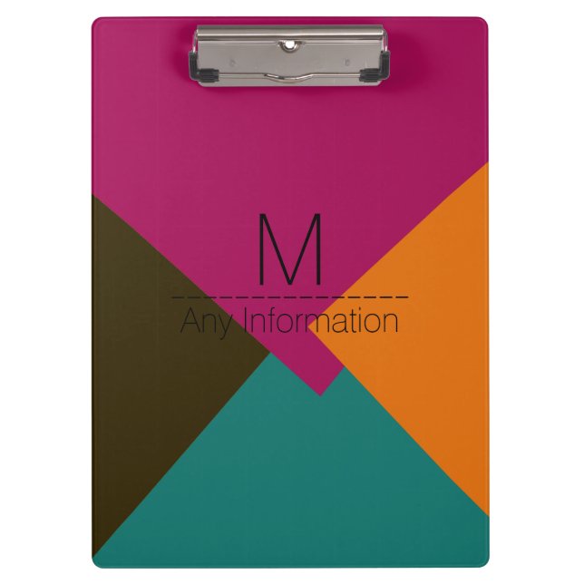 Colorful Retro Geometric Pattern Monogram #8 Clipboard (Front)
