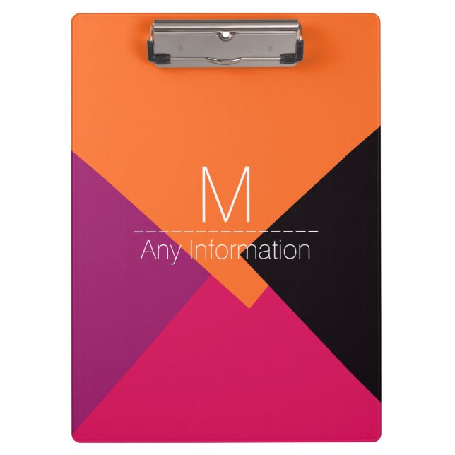 Colorful Retro Geometric Pattern Monogram #9 Clipboard (Front)