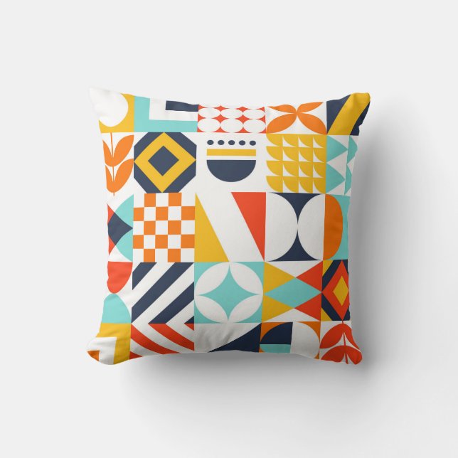 Colorful Retro Geometric Pattern Throw Pillow (Front)