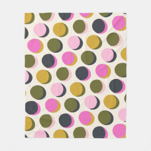 Colorful Retro Geometric Polka Dots Green Pink Fleece Blanket