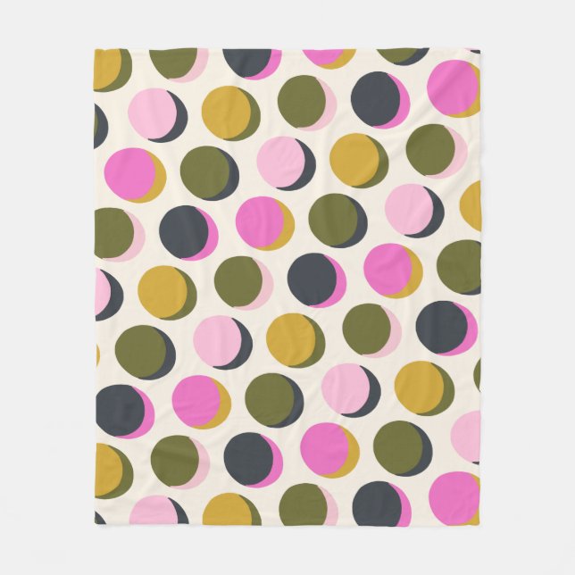 Colorful Retro Geometric Polka Dots Green Pink  Fleece Blanket (Front)