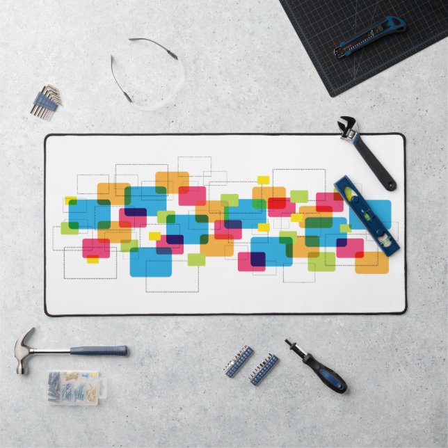 Colorful Retro Geometric Rectangles Pattern Desk Mat (Workstation)
