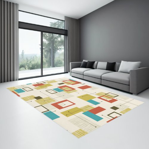 Colorful retro geometric shapes seamless pattern rug