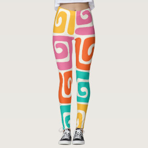 Colorful Retro Geometric Swirls and Bold Vintage Leggings