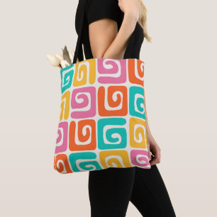 Colorful Retro Geometric Swirls and Bold Vintage Tote Bag