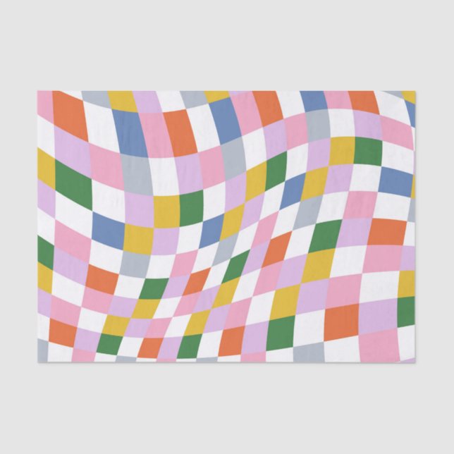 Colorful Retro Geometric Wavy Checkered Pattern Tissue Paper (Front)