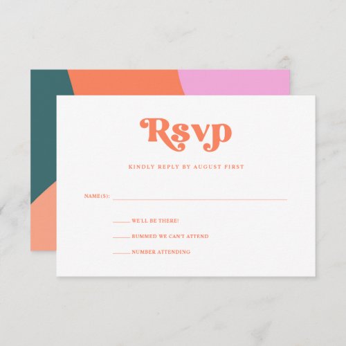 Colorful Retro Geometric Wedding  Coral RSVP Card