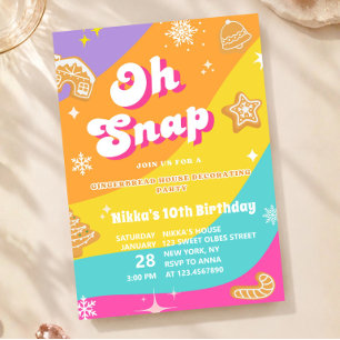 Colorful Retro Gingerbread House Decorating Bday Invitation
