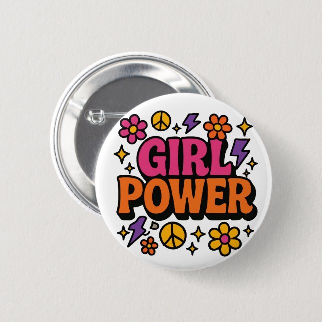 Colorful Retro Girl Power Button (Front & Back)