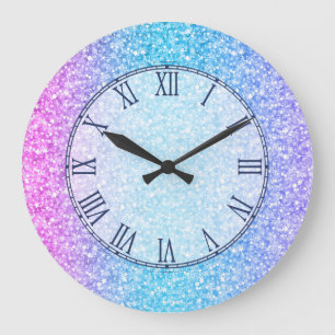 Colorful Retro Glitter And Sparkles Large Clock