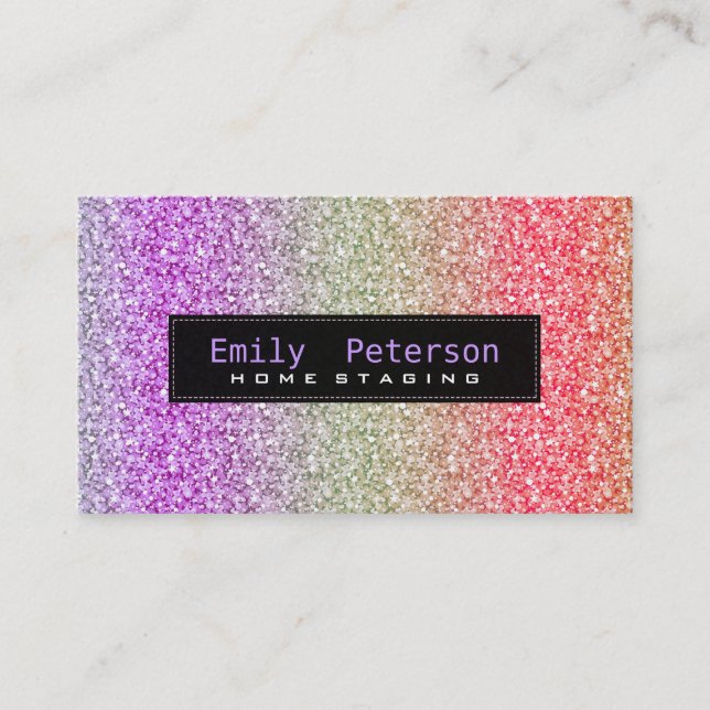 Colorful Retro Glitter & Sparkles Pattern Business Card (Front)