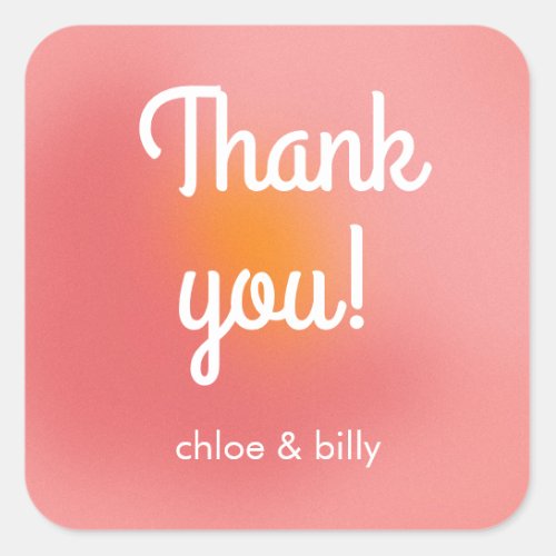 Colorful Retro Gradient Pink Orange Thank You Square Sticker