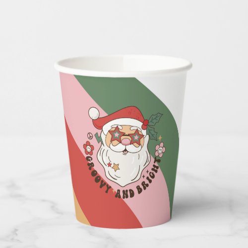 Colorful Retro Groovy and Bright Christmas Paper Cups