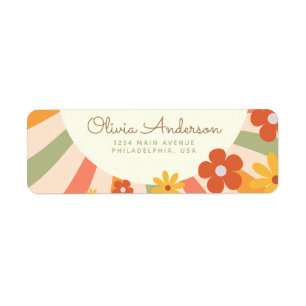 Colorful Retro Groovy Daisy Flower Hippie Label