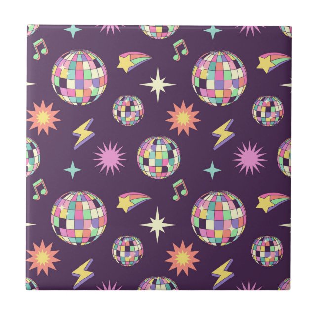 Colorful Retro Groovy Disco Pattern Ceramic Tile (Front)