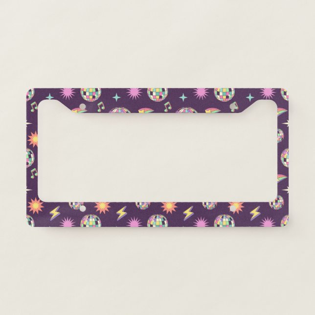 Colorful Retro Groovy Disco Pattern License Plate Frame (Front)