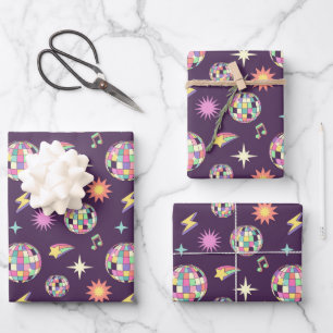 Colorful Retro Groovy Disco Pattern Wrapping Paper Sheets