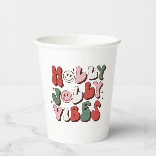 Colorful Retro Groovy Holly Jolly Vibes Christmas  Paper Cups