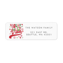 Colorful Retro Groovy Holly Jolly Vibes Holiday Label