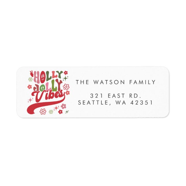 Colorful Retro Groovy Holly Jolly Vibes Holiday Label (Front)