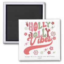 Colorful Retro Groovy Holly Jolly Vibes Holiday Magnet