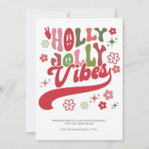 Colorful Retro Groovy Holly Jolly Vibes Typography Holiday Card