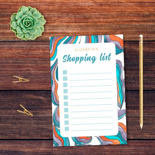 Colorful Retro Groovy Orange Blue Shopping List Post_it Notes