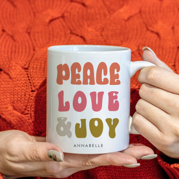 Colorful Retro Groovy Peace Love Joy Holiday Coffee Mug