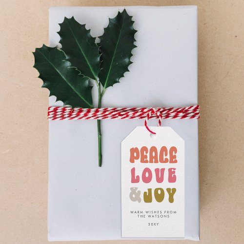 Colorful Retro Groovy Peace Love Joy Holiday Gift Tags