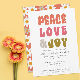 Colorful Retro Groovy Peace Love Joy Holiday Invitation