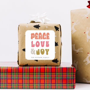 Colorful Retro Groovy Peace Love Joy Holiday Square Sticker