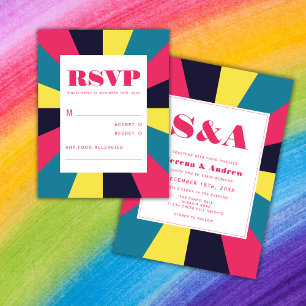 Colorful Retro Groovy Psychedelic Abstract RSVP Card