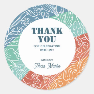 Colorful Retro Groovy Rainbow Floral Thank You Classic Round Sticker