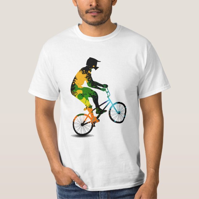 Colorful Retro Grunge Bike Rider T-Shirt (Front)