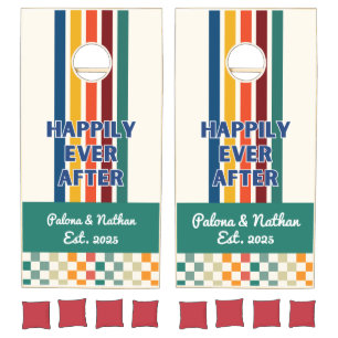 Colorful Retro Happily Ever After Cornhole Set