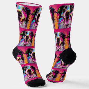 Colorful Retro Happy Dog Socks